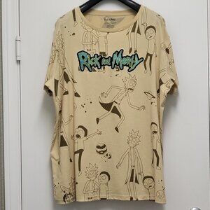 Rick & Morty Mens T Shirt 5XL Short Sleeve Graphic Embroidered Name Beige